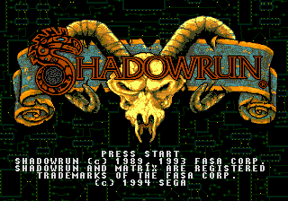 Shadowrun title screen for Sega Genesis